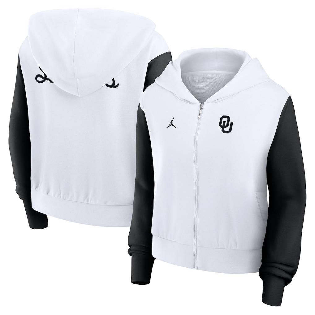 Oklahoma Sooners Jordan Brand Women's Cropped Color-Block Script Full-Zip Hoodie