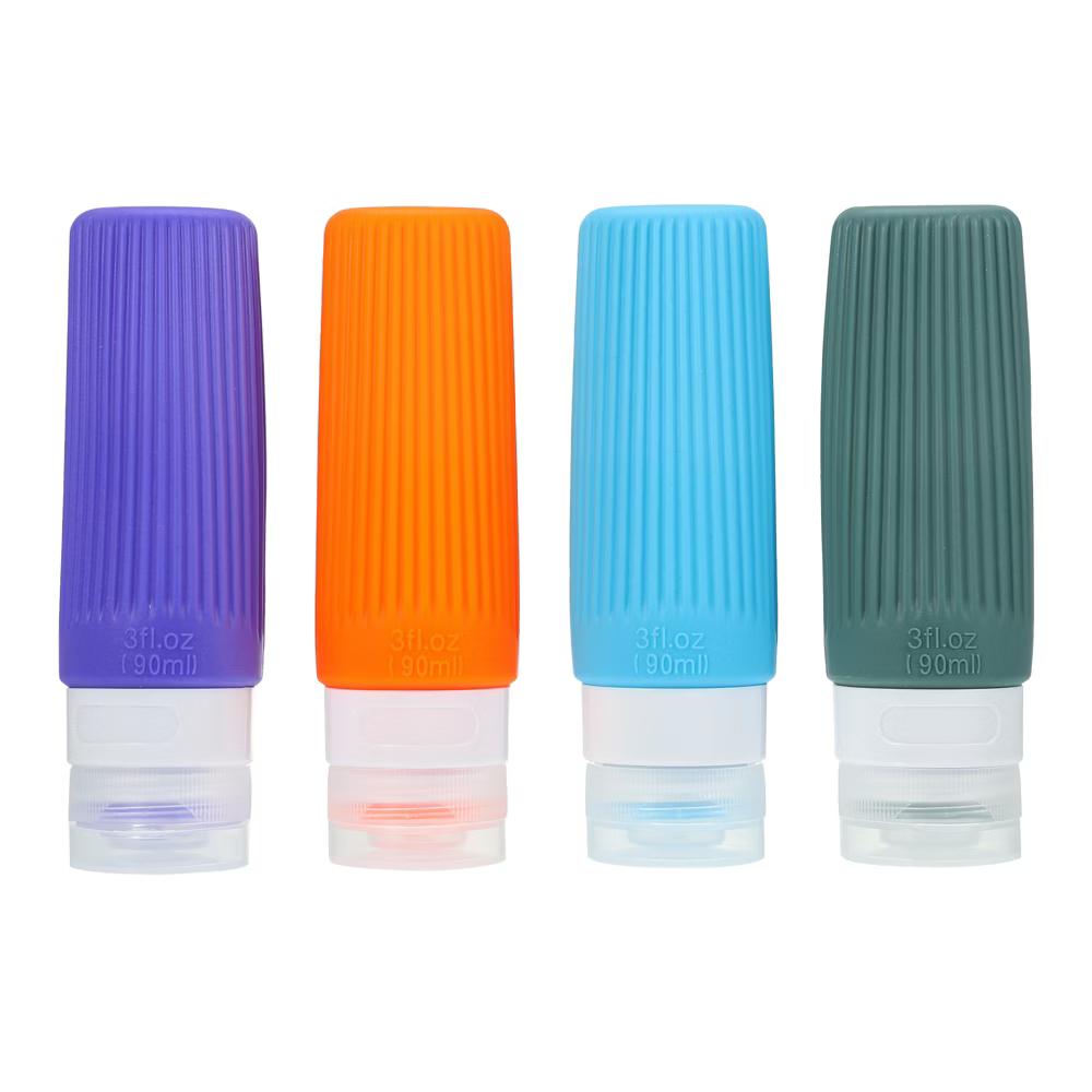 Unique Bargains 3 oz Leak Proof Silicone Travel Bottles Toiletry Container 4 Pcs Purple Orange Sky Blue Green
