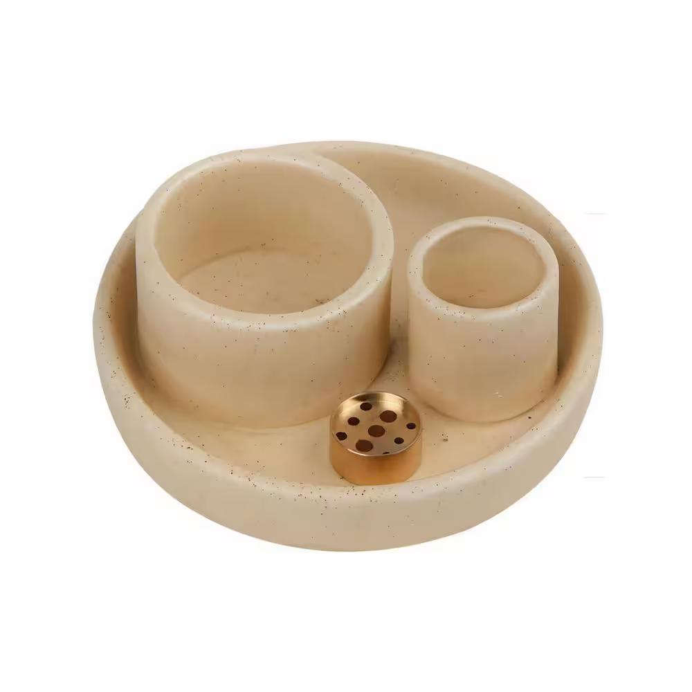 Sand Ceramic 4-in-1 Incense Holder with Ash Catcher Tray for Meditation and Yoga