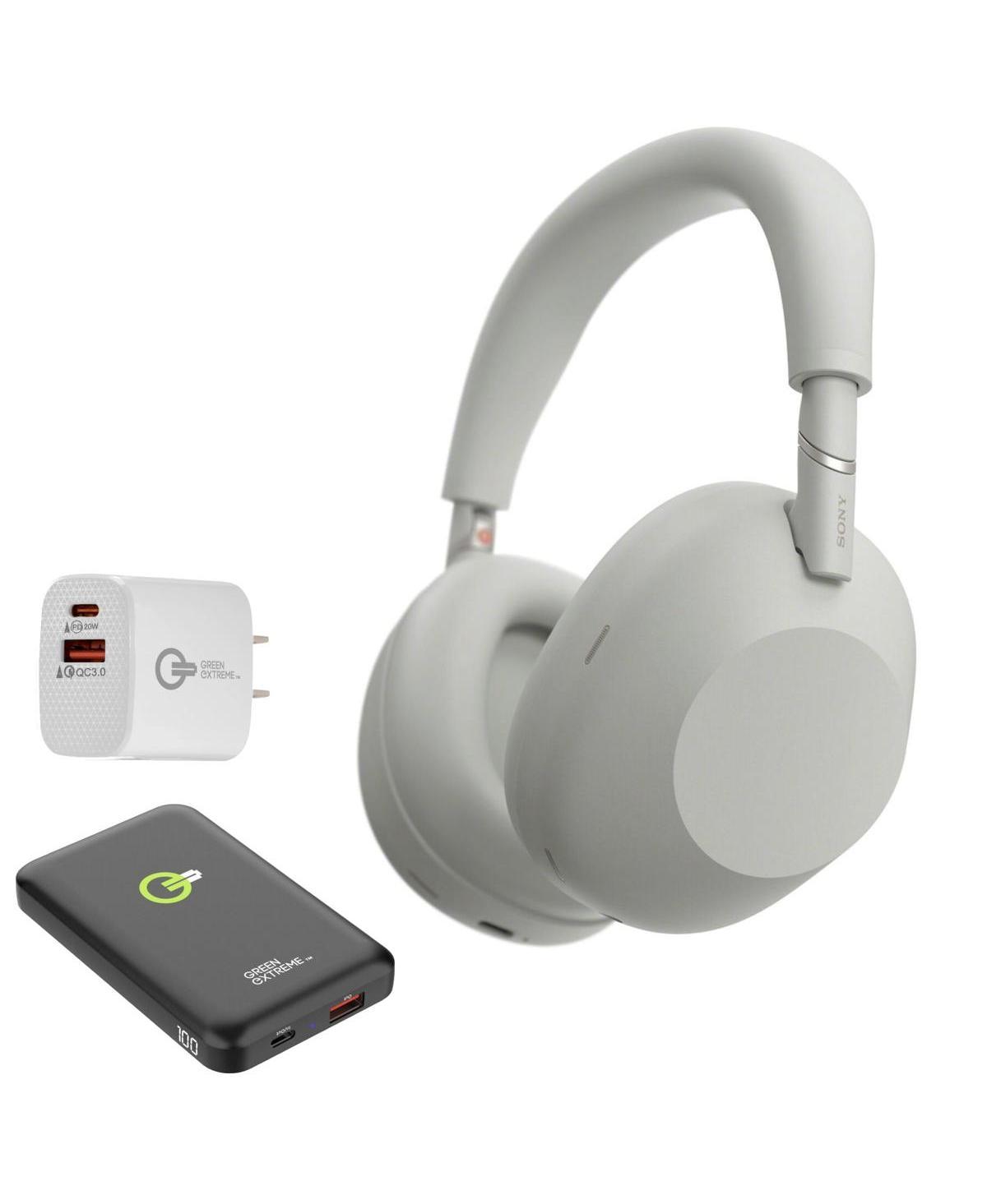 Sony Wh-1000XM6 Wireless Noise Canceling Closed Back Over-Ear Headphones, Platinum Silver + Power Bank + 20W 2-Port Usb Wall Charger - Platinum silver