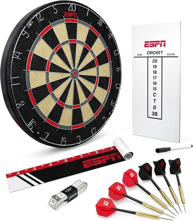 ESPN Dart Board Includes 6 Steel Tip Darts, Bristle Dartboard