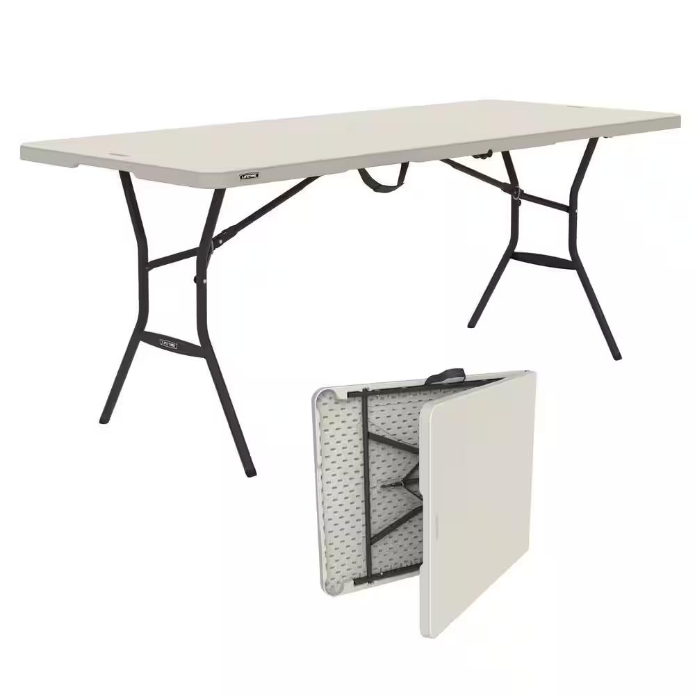 72 in. L Rectangle Almond Resin Top Fold-in-Half Table with Bronze frame