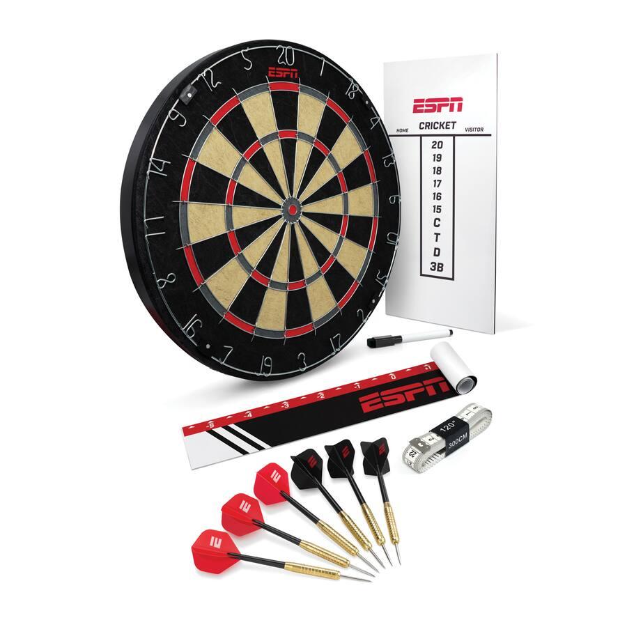 ESPN - Bristle Dartboard Set Includes 6 Steel Tip Darts, Scoreboard, and Throw Line