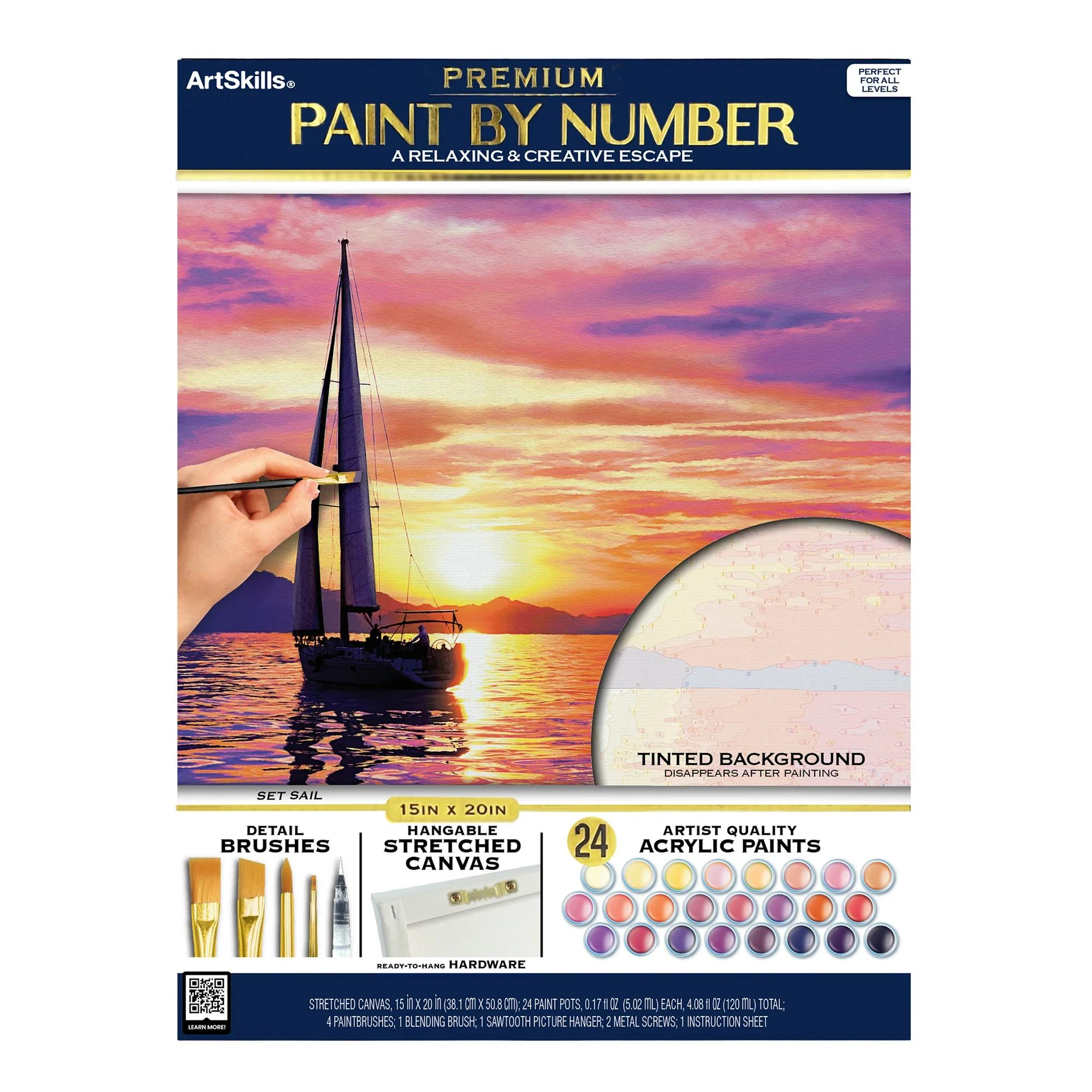 ArtSkills Sunset Sailboat Paint by Number Art Kit for Adults 20 x 15 Stretched Canvas Unisex Wall Art