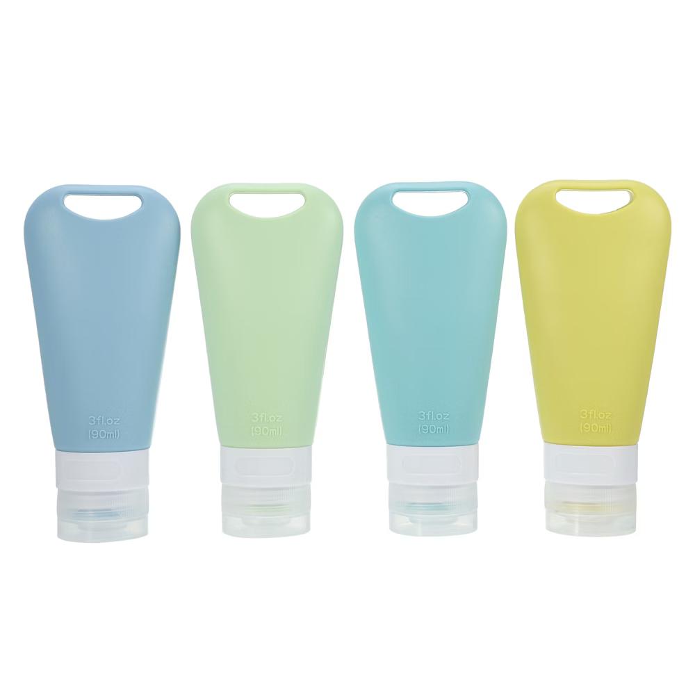 Unique Bargains Silicone 3 Oz Leak Proof Travel Bottles 4 Pcs Blue Green Light Green Yellow