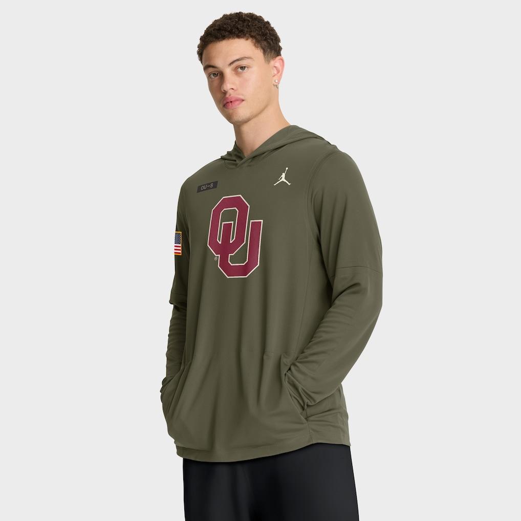 Oklahoma Sooners Jordan Brand 2025 Military Appreciation Dri-FIT Long Sleeve Hoodie T-Shirt