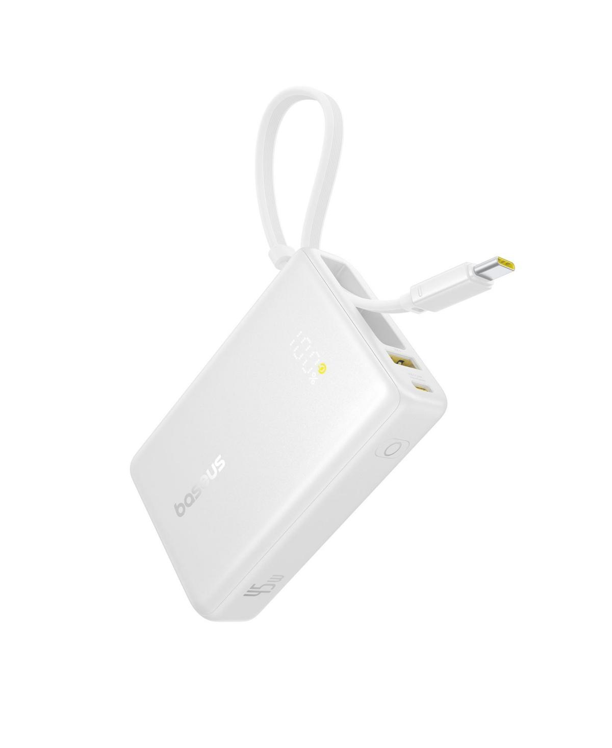 Baseus Power Bank, Picogo 10000mAh 45W 3-Output Portable Charger with Built-in Usb-c Cable, White - White