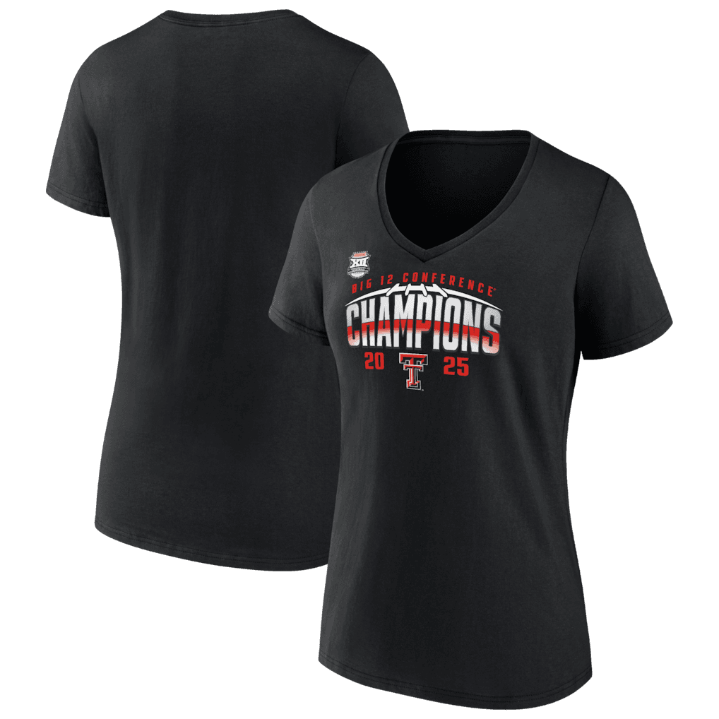 Texas Tech Red Raiders Women's 2025 Big 12 Football Champions V-Neck T-Shirt