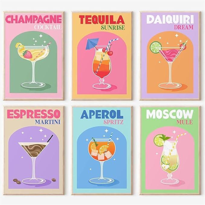 6 Pack Retro Cocktail Paint by Numbers Kit