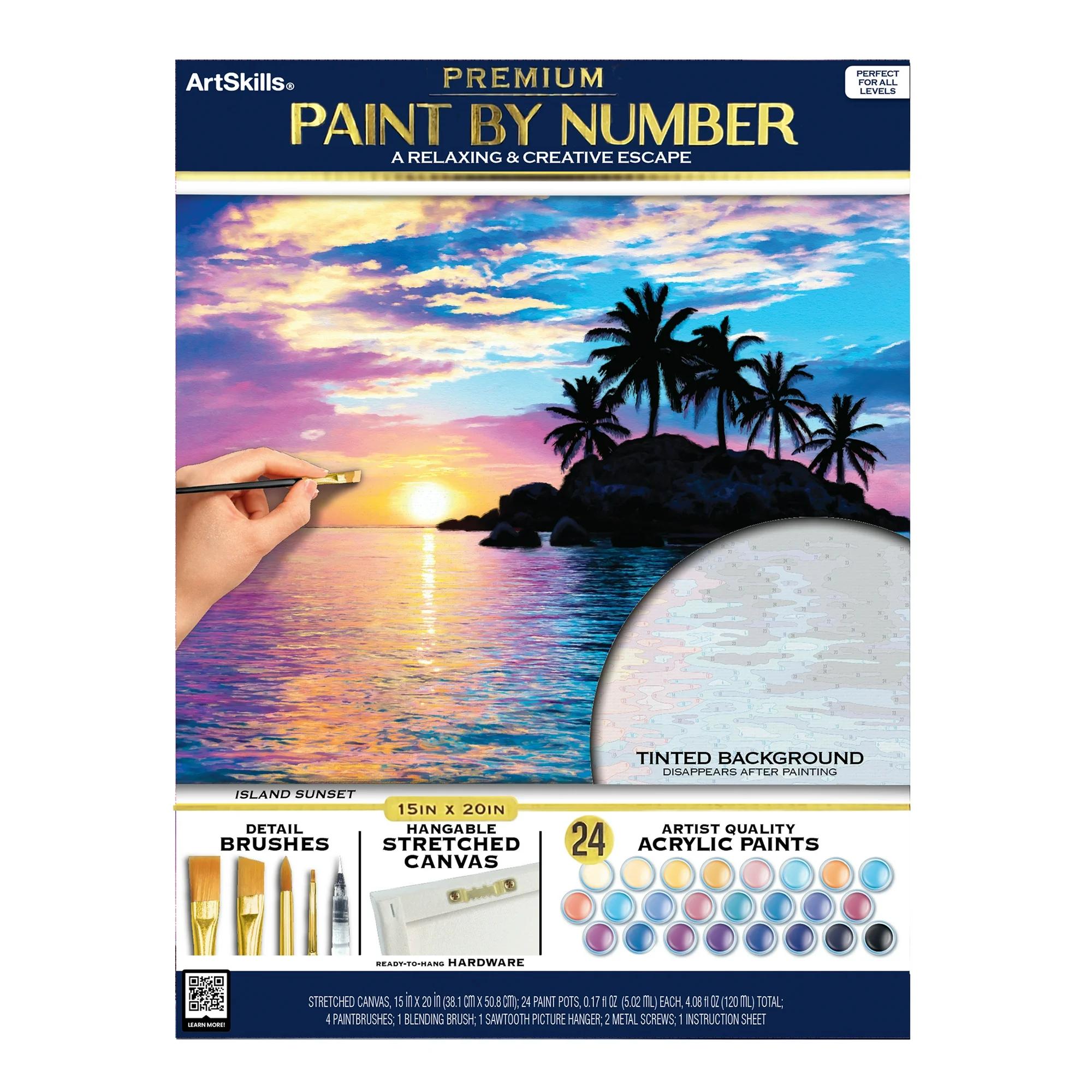 ArtSkills Island Sunset Paint by Number Art Kit for Adults 20 x 15 Stretched Canvas Unisex Wall Art